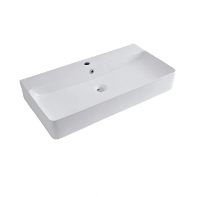 Image of Milano Farington White Rectangular Countertop Wall Mounted 1 Tap Hole Bathroom Basin Sink 800mm x 415mm