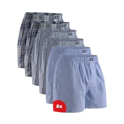 Image of DANISH ENDURANCE Woven Boxers for Men, Cotton Boxer Shorts, Loose Fit, Premium Organic Cotton, Mulitpack, 4 or 6 Pack Assorted Blue/Stripes Mix XXL