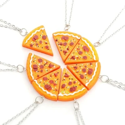Image of EQLEF® 7 PCS In 1 Set Pizza Necklace Best Friends Forever For Women Men Children Friendship Gifts colar