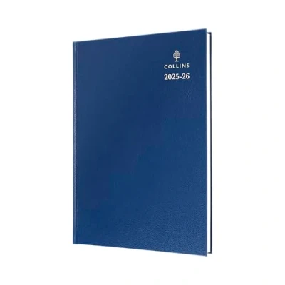 Image of Collins &#039;Desk&#039; 12 Month Mid/Academic Year Planner, August 2025 2026 Day to Page Appointments Diary, A5 Hard Cover, Blue