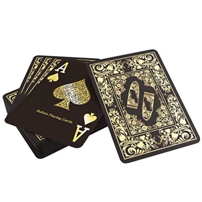 Image of Bullets Playing Cards Plastic Poker Black Edition High Gloss with Two Corner Characters Deluxe Card Game Jumbo Index Professional Premium for Texas Holdem