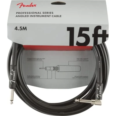 Image of Fender Professional Series Instrument Cables 15&#039; (BQ 6) 4.5 Metre,Black (Angled)