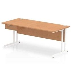 Image of Impulse 1800x800 Desk Oak/White Cantilever Leg 1x1 Drawer Fixed Ped