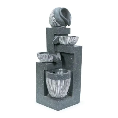 Image of Solar Powered Cascading Water Feature, Outdoor Fountain, Tranquil Garden Ornament Statue Light Stacking Pots Design
