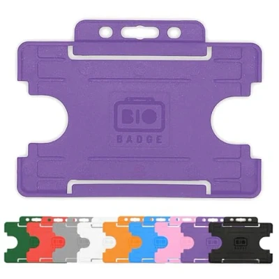 Image of 10x Purple Single Sided Rigid Slide in Open Faced ID Card Holders Horizontal/Landscape Identity Plastic Holder Holds a 86mm 54mm cr80 Credit Sized PCL Media ltd