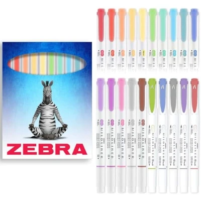 Image of Zebra Pen Mildliner Creative Marker Highlighter Pens 15 x Double Ended Chisel &amp; Bullet Tip + 5 Brush Cool and Refined Set of 20 in Cardboard Wallets