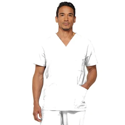 Image of Dickies EDS Signature Scrubs for Men, Multi Pocket V Neck Scrub Top in Soft Brushed Poplin 81906, White, Medium