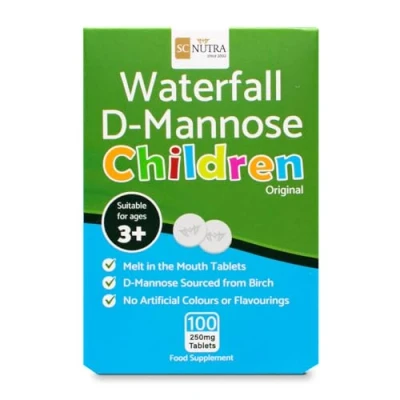Image of Waterfall D Mannose Children Original No artificial colours &amp; flavourings Vegan 250mg Tablets 100 Count