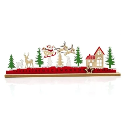 Image of Carousel Home Santa&#039;s Sleigh Ride Christmas Advent Calendar Santa Claus Wooden 24 Day Countdown To Father Reusable Family Xmas Calendars 45cm
