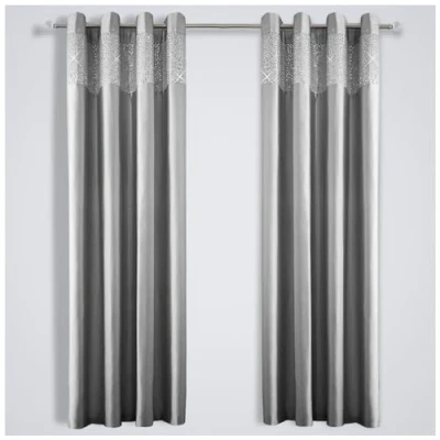 Image of GC GAVENO CAVAILIA Living Room Curtains Eyelet 90x90 Inch Fully Lined Ring Top Drapes Silver