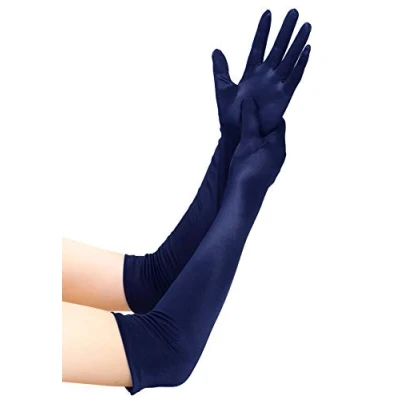 Image of EORUBE Long Opera 1920s Satin Gloves for Women Elbow Length Party Costume (Smooth 20.5&quot; Navy)