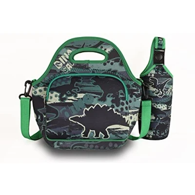 Image of 7 Mi Lunch Bag for Kids Insulated Children Box Thermal Cooler with Bottle Holder Resistant Reusable School Picnic Travel Work(Green Dinosaur)