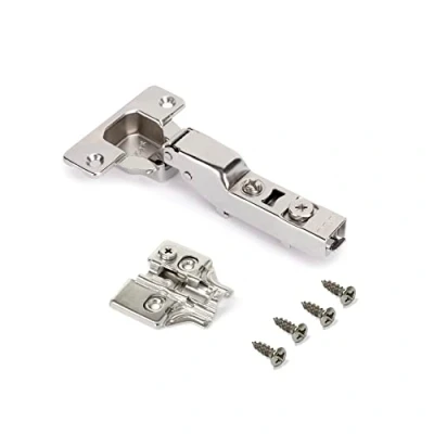 Image of Emuca Kit of Half Overlay Hinge X92, Ø35mm, 105 Opening Angle, with Soft Close and Screw on Plate, Nickel Plated, Steel, 20 ut