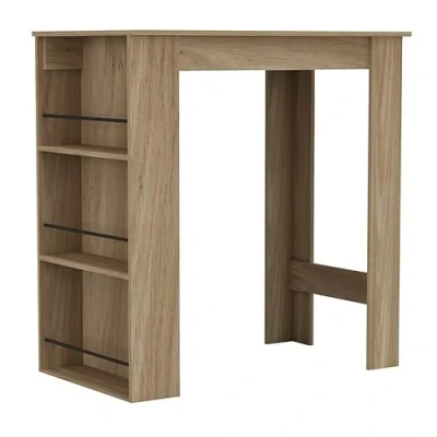 Image of URBNLIVING 3 Tier Dining Bar Coffee Kitchen Island Table Open Storage Shelves Living Room (Oak)