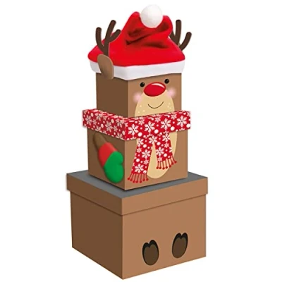 Image of Christmas Small 3 Piece Stacking Nested Gift Box Set Reindeer Design