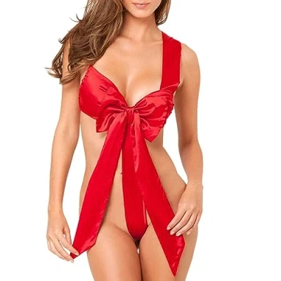 Image of Women&#039;s Sexy Satin Bodysuit Unwrap Me Babydoll Lingerie Big Bow Teddy Underwear Backless Nightwear One Piece Jumpsuit Ladies Naughty Red Bowknot Sleepwear Valentine&#039;s Day Gift Christmas Costume