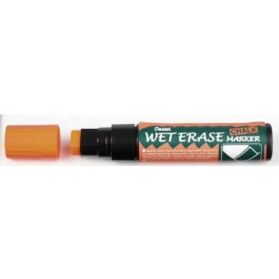 Image of Pentel SMW56 FO Wet Erase Chalk Markers, Jumbo Chisel tip, Orange ink, 1 pack of 12 markers