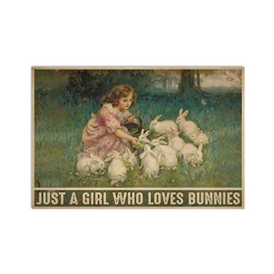 Image of Inga Rabbit Just A Girl Who Loves Bunnies Poster Vintage Wall Decor Metal Sign Plaque 8X12 inch