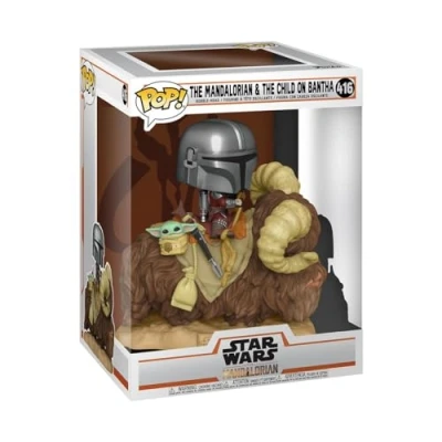 Image of Funko Pop! Deluxe: Star Wars: the Mandalorian Mando on Bantha With Grogu (the Child, Baby Yoda) (Grogu Yoda), Collectable Vinyl Figure Gift Idea TV Fans
