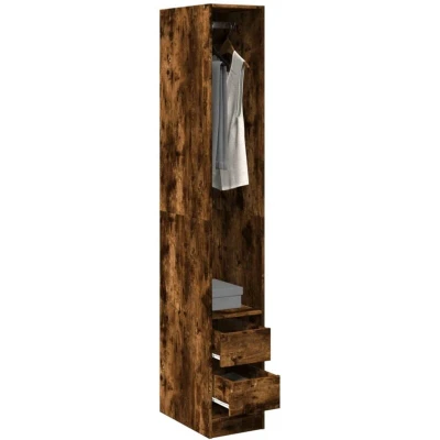 Image of vidaXL Wardrobe Closet in Smoked Oak Modern Engineered Wood Clothes Storage Organiser with Drawers for Bedroom 30 x 50 200 cm