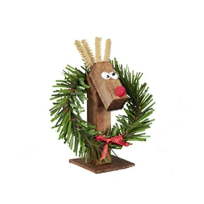Image of Melody Jane Dolls House Christmas Reindeer Decoration Wooden Garden Ornament