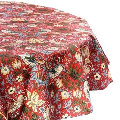 Image of William Morris Strawberry Thief Red 132 x 132cm Fabric Tablecloth