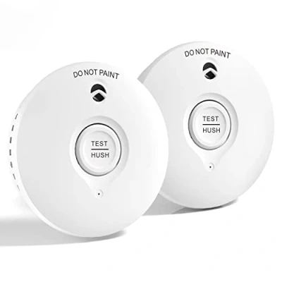 Image of Ruan White 10 year battery Photoelectric Smoke Alarm Easy installation Detector with Silence Button Conforms to EN14604 Standard 2 Pack
