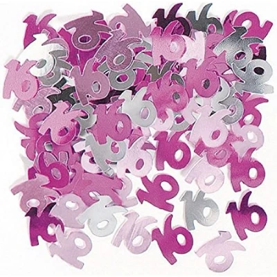 Image of 14g Pink &amp; Silver 16th Birthday Confetti Foil Metallic Glitz Table Scatter Sprinkles Age Bday Party Decorations