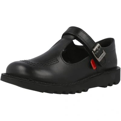 Image of Kickers Junior Girl&#039;s Kick T Vel School Uniform Shoe, Black, 12.5 UK Child
