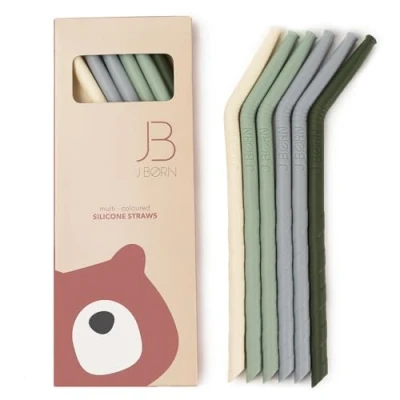 Image of J.Børn 6 Pcs Reusable Silicone Straws with 1 Cleaning Brush 21cm Long 5.5mm Wide Bend Drinking Premium Food Grade Soft Flexible Straw for Children &amp; Elderly (Green)