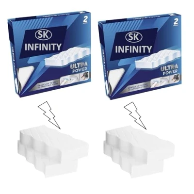 Image of 2 Flash Ultra Power Magic Eraser Sponge Erases Impossible Stains UP to 100% Chemical Free Multi Functional Long Lasting Easy Cleaning for Comfort and Effortless Shine (Pack of (4pc))