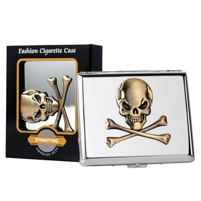 Image of Classic Vintage Raised Skull Metal Women&#039;s Men&#039;s Portable Cigarette Case, Holds 18 20 100mm Cigarettes,RFID Credit Card Wallet (20pcs 100&#039;s, Silver)