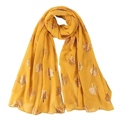 Image of London Scarfs Glitter Mulberry Trees Scarf Women Foil Printed Tree Fashion Ladies Wrap (Mustard)