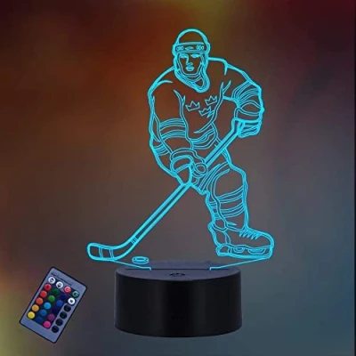 Image of HPBN8 Ltd 3D Ice Hockey Night Light USB Powered Remote Control Touch Switch Decor Table Optical Illusion Lamps 7/16 Color Changing Lights LED Lamp Xmas Home Love Brithday Room Decoration