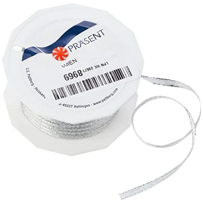 Image of C.E. Pattberg WIEN Gift Ribbon in Silver, 55 yards of Metallic Mesh for Wrapping, 0.2 inches width, Accessories Decoration &amp; Handicrafts, Presents, every occasion