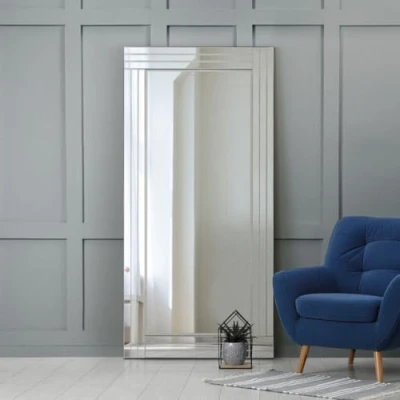 Image of MirrorOutlet Large Silver Bevelled Modern All Glass Wall Mirror 5Ft8 X 2Ft9 174cm 85cm, Frameless