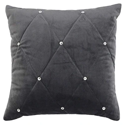 Image of Riva Paoletti New Diamante Cushion Cover Pewter Grey Crystal Sequins Quilted Geometric Design Hidden Zip Closure 100% Polyester 45 X 45cm (18&quot; 18&quot; Inches) Designed In The UK