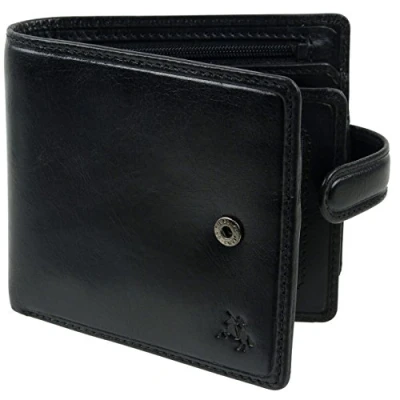 Image of Mens Italian Leather Stylish RFID Protected Tabbed Wallet by Visconti Tuscany Gift Box Black