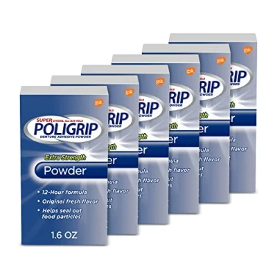 Image of PoliGrip Super Denture Adhesive Powder, Extra Strength 1.6 oz Container (Pack of 6) by Poli Grip