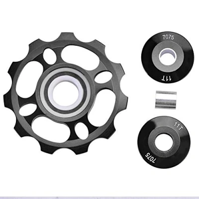 Image of Bike Rear Derailleur Pulley, 11T Ceramic Bearing Aluminum Alloy Jockey Wheel Pulley Mountain Bicycle Replacement Parts For 8/9/10/11 Speed Derailleur(Black)