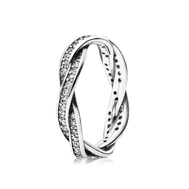 Image of PANDORA Timeless Women&#039;s Sterling Silver Twisted Lines Cubic Zirconia Ring, Size 56, No Box