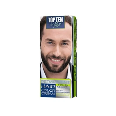 Image of Top Ten for Men Permanent Colour Cream Hair, Beard &amp; Moustache Easy to use. Visible effect after 10 min! (BROWN)