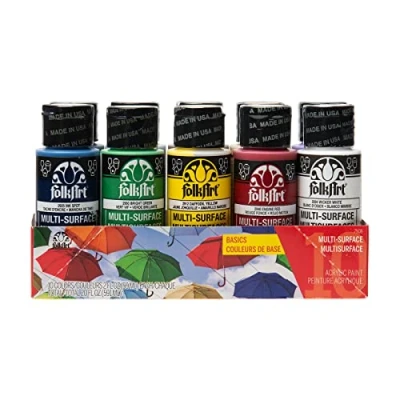 Image of Plaid PE7508 Folk Art Basic Multi Surface Satin Acrylic Paint Set, 10 Pieces