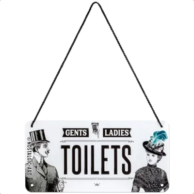 Image of Nostalgic Art Ladies &amp; Gentlemen Toilets Warning Sign Gift Idea, Metal, Decorative Vintage Design, 10 x 20 cm