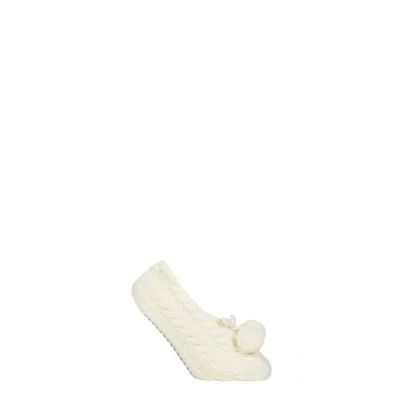 Image of Elle Womens Moccasin Slipper Socks Cable Knit Pattern, Plain, Anti Slip Grips, Chunky, Warm, Fluffy, Gift Idea, Sizes S/M &amp; M/L Cream