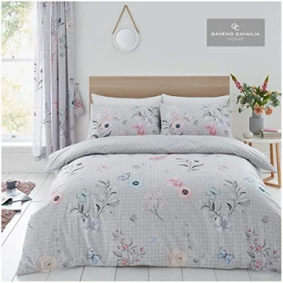 Image of GC GAVENO CAVAILIA Luxury Geometric Duvet, Floral Quilt Set, Polycotton Bed Covers, Botanical Natural, King