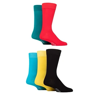 Image of Mens 5 Pair SOCKSHOP Wildfeet Plain Bamboo Socks Red / Teal Black Yellow Blue 7 11
