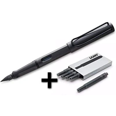 Image of Lamy Safari Fountain Pen (17F) Matt Black 5 x T10 Ink Cartridges