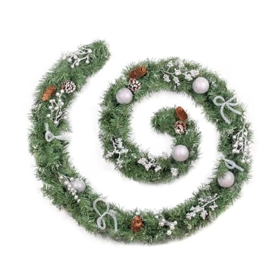 Image of Best Artificial 9ft / 270cm Decorated Frozen Christmas Garland with Realistic Ice Crystals