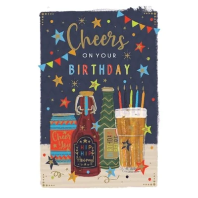 Image of ICG Male Birthday Card General for Men Cheers to Beers with Stars and Foil Details